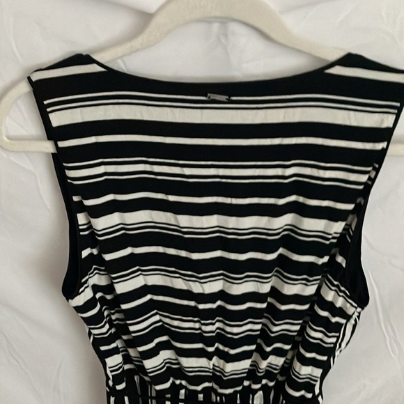 White House Black Market: White/Black stripe faux wrap MAXI dress- side slits-10 - Picture 13 of 16